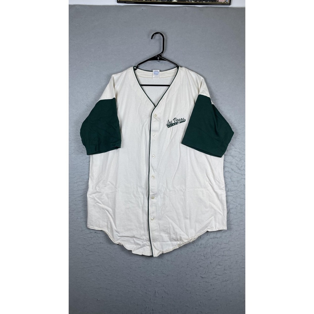 Royal Pacific Shirt Mens XL White Green Las Vegas Baseball Button Short Sleeve